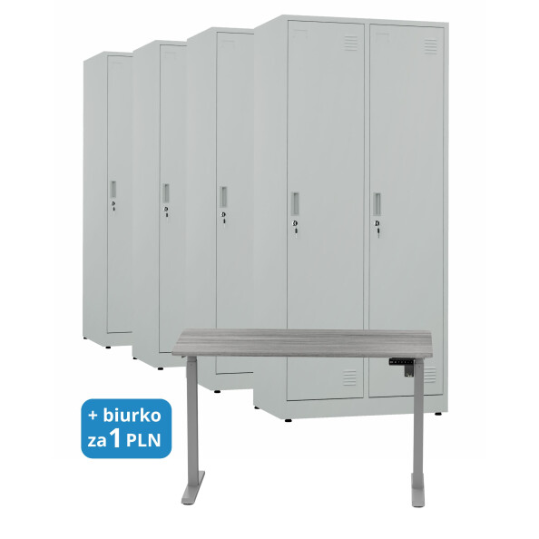 4x Szafa socjalna BHP ubraniowa, 1800x800x500 mm, szara + 1x Biurko z elektryczną regulacją wysokości, szare za 1 zł - TechViking #1