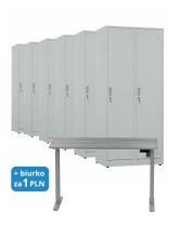 6x Szafa socjalna BHP ubraniowa, 1800x800x500 mm, szara + 1x Biurko z elektryczną regulacją wysokości, szare za 1 zł - TechViking