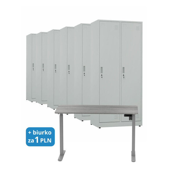 6x Szafa socjalna BHP ubraniowa, 1800x800x500 mm, szara + 1x Biurko z elektryczną regulacją wysokości, szare za 1 zł - TechViking #1