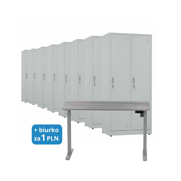 8x Szafa socjalna BHP ubraniowa, 1800x800x500 mm, szara + 1x Biurko z elektryczną regulacją wysokości, szare za 1 zł - TechViking #1