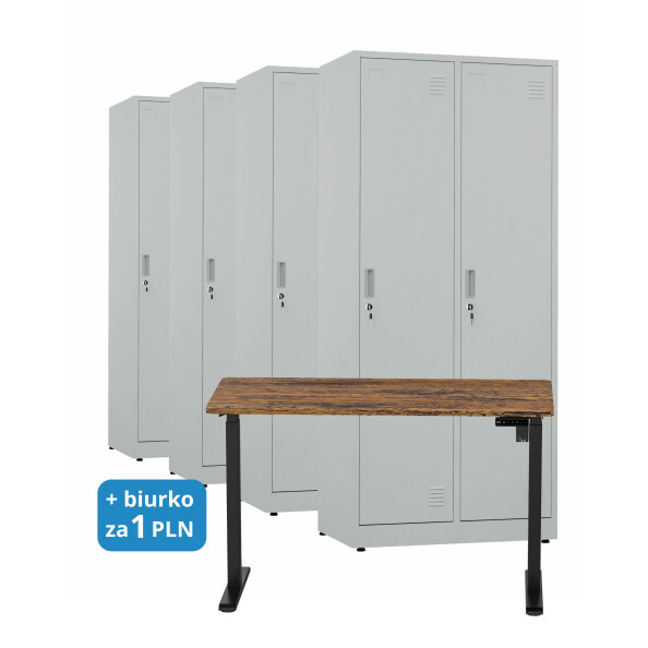 4x Szafa socjalna BHP ubraniowa, 1800x800x500 mm, szara + 1x Biurko z elektryczną regulacją wysokości, orzech/czarne za 1 zł - TechViking #1