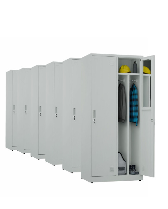 6x Szafa socjalna BHP ubraniowa, 1800x800x500 mm, szara - TechViking