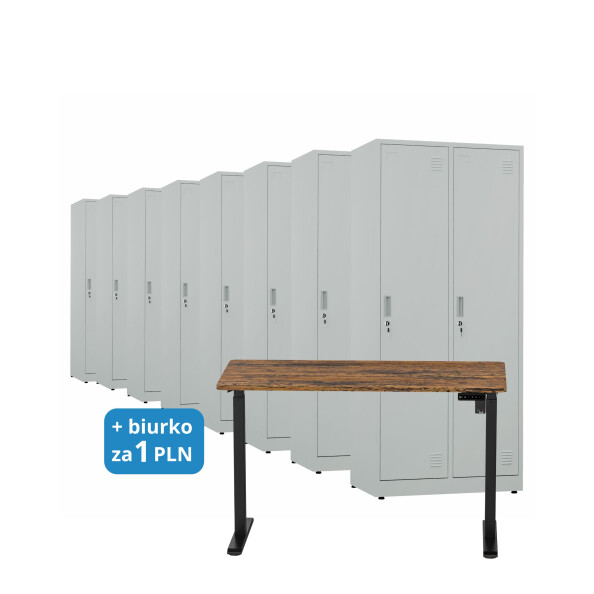 8x Szafa socjalna BHP ubraniowa, 1800x800x500 mm, szara + 1x Biurko z elektryczną regulacją wysokości, orzech/czarne za 1 zł - TechViking #1