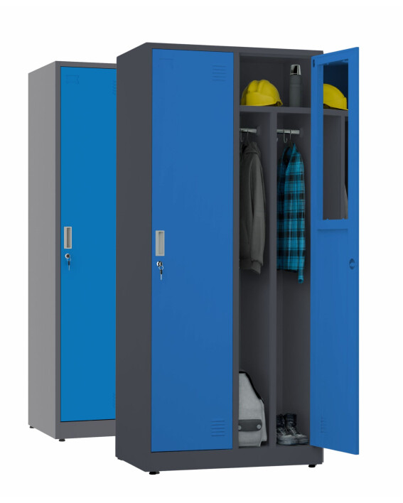 2x Szafa socjalna BHP ubraniowa, 1800x800x500 mm, grafitowo-niebieska - TechViking