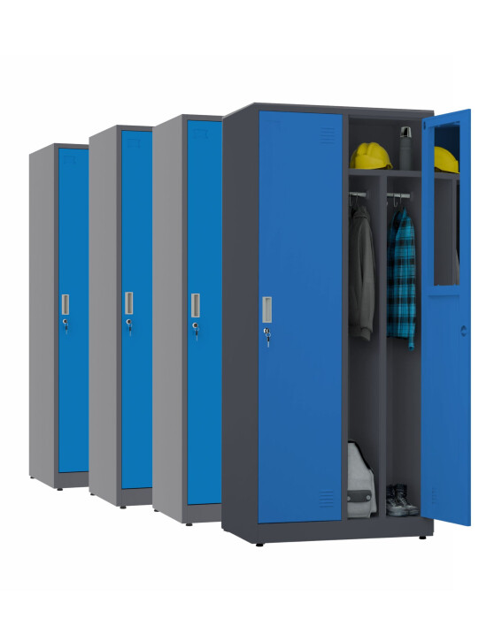 4x Szafa socjalna BHP ubraniowa, 1800x800x500 mm, grafitowo-niebieska - TechViking