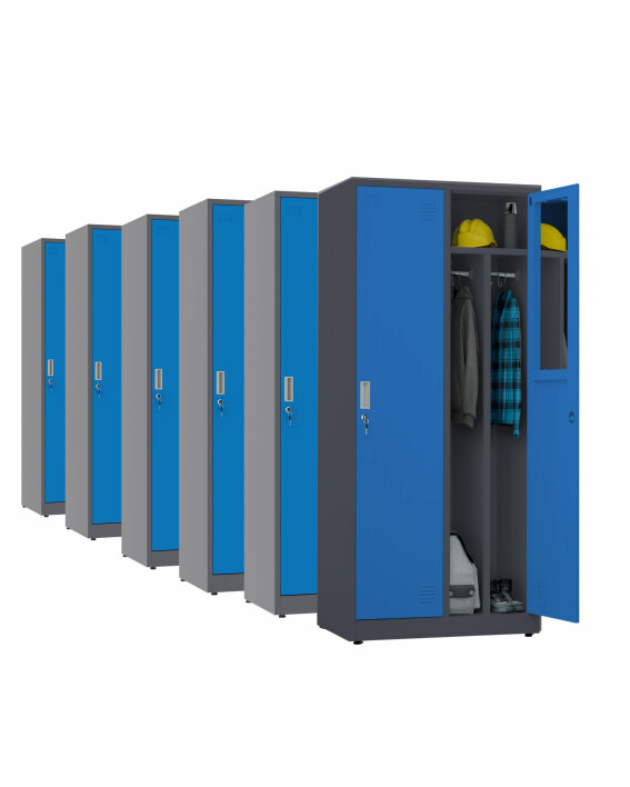 6x Szafa socjalna BHP ubraniowa, 1800x800x500 mm, grafitowo-niebieska - TechViking