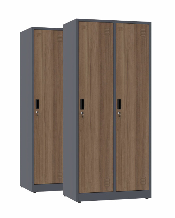 2x Szafa socjalna BHP ubraniowa, 1800x800x500 mm, NATURAL: grafitowa/orzech - TechViking