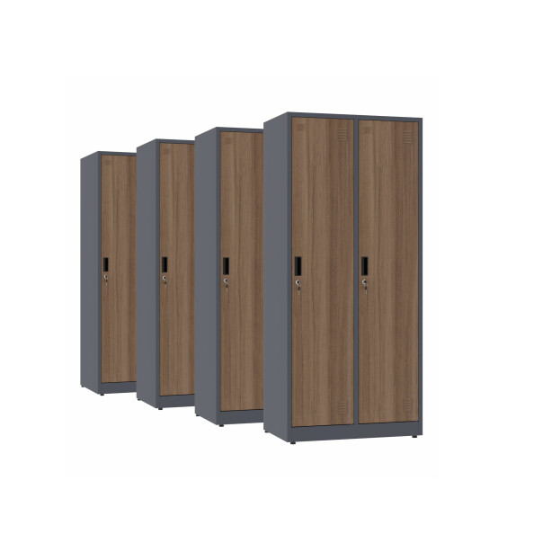 4x Szafa socjalna BHP ubraniowa, 1800x800x500 mm, NATURAL: grafitowa/orzech - TechViking #1