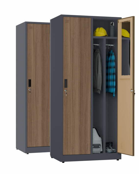 2x Szafa socjalna BHP ubraniowa, 1800x800x500 mm, NATURAL: grafitowa/orzech - TechViking