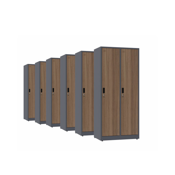 6x Szafa socjalna BHP ubraniowa, 1800x800x500 mm, NATURAL: grafitowa/orzech - TechViking #1