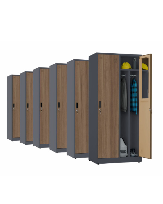6x Szafa socjalna BHP ubraniowa, 1800x800x500 mm, NATURAL: grafitowa/orzech - TechViking
