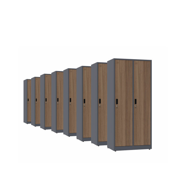 8x Szafa socjalna BHP ubraniowa, 1800x800x500 mm, NATURAL: grafitowa/orzech - TechViking #1
