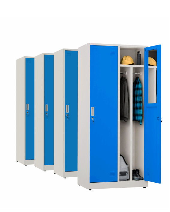 4x Szafa socjalna BHP ubraniowa, 1800x800x500 mm, szaro-niebieska - TechViking
