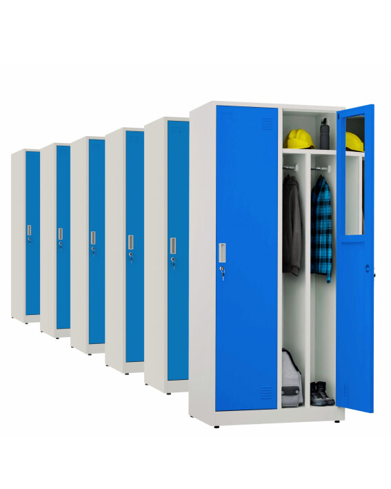 6x Szafa socjalna BHP ubraniowa, 1800x800x500 mm, szaro-niebieska - TechViking
