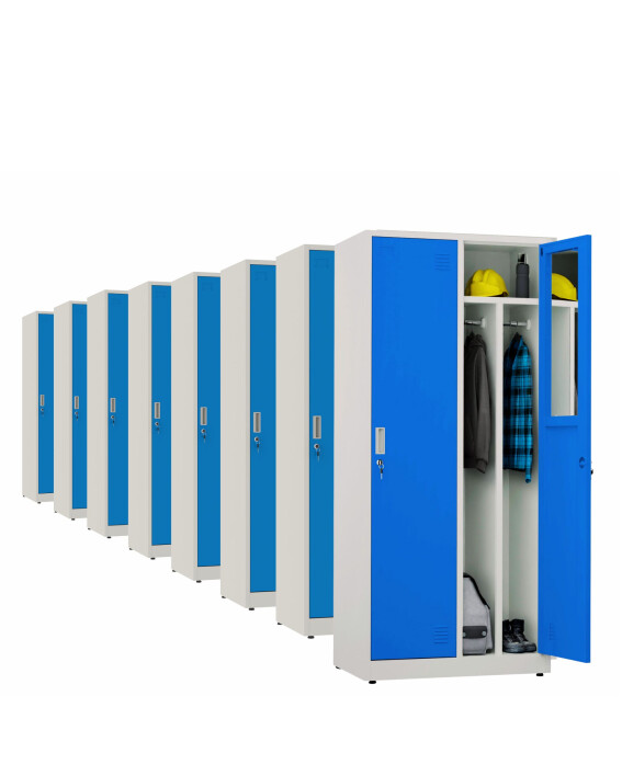 8x Szafa socjalna BHP ubraniowa, 1800x800x500 mm,szaro-niebieska - TechViking