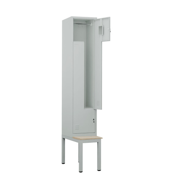 Ubraniowa szafa metalowa typu L z ławką, 2200x400x850 mm, szara - TechViking #3