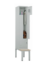 Ubraniowa szafa metalowa typu L z ławką, 2200x400x850 mm, szara - TechViking