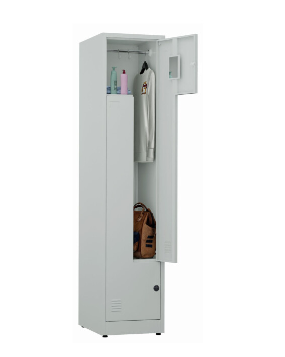 Ubraniowa szafa metalowa typu L, zamek elektroniczny, 1800x400x500 mm, szara - TechViking