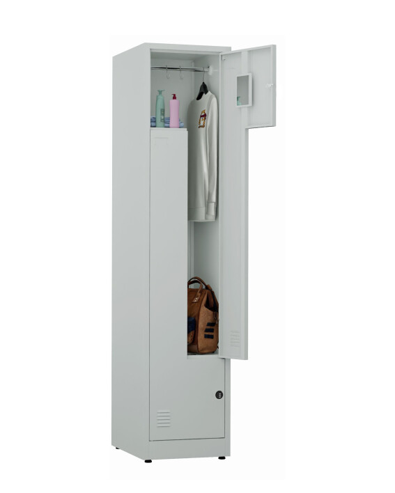 Ubraniowa szafa metalowa typu L, zamek szyfrowy, 1800x400x500 mm, szara - TechViking