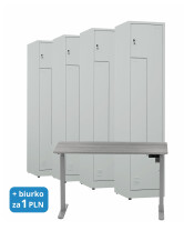 4x Ubraniowa szafa metalowa typu L, 1800x400x500 mm, szara + 1x Biurko z elektryczną regulacją wysokości, szare za 1 zł - TechViking