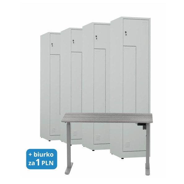 4x Ubraniowa szafa metalowa typu L, 1800x400x500 mm, szara + 1x Biurko z elektryczną regulacją wysokości, szare za 1 zł - TechViking #1