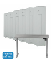 6x Ubraniowa szafa metalowa typu L, 1800x400x500 mm, szara + 1x Biurko z elektryczną regulacją wysokości, szare za 1 zł - TechViking
