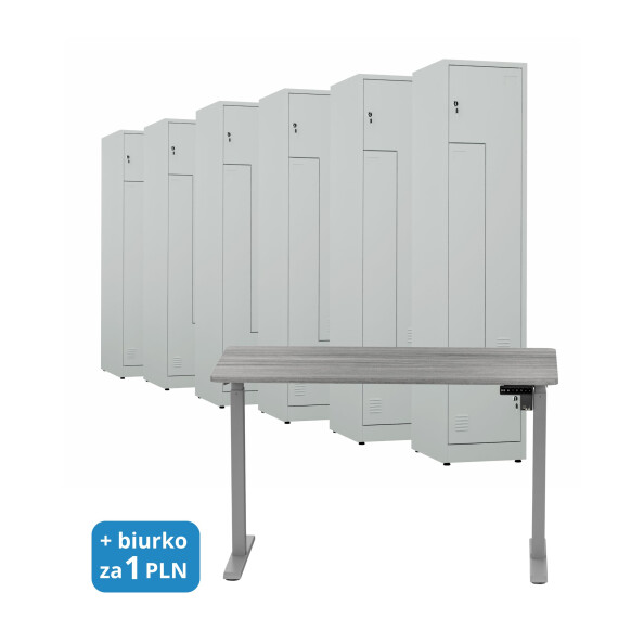 6x Ubraniowa szafa metalowa typu L, 1800x400x500 mm, szara + 1x Biurko z elektryczną regulacją wysokości, szare za 1 zł - TechViking #1