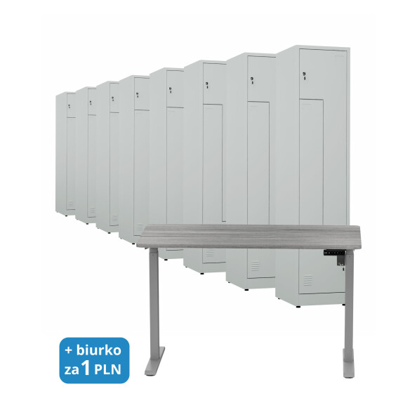 8x Ubraniowa szafa metalowa typu L, 1800x400x500 mm, szara + 1x Biurko z elektryczną regulacją wysokości, szare za 1 zł - TechViking #1