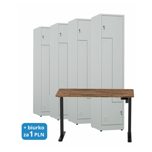 4x Ubraniowa szafa metalowa typu L, 1800x400x500 mm, szara + 1x Biurko z elektryczną regulacją wysokości, orzech/czarne za 1 zł - TechViking #1