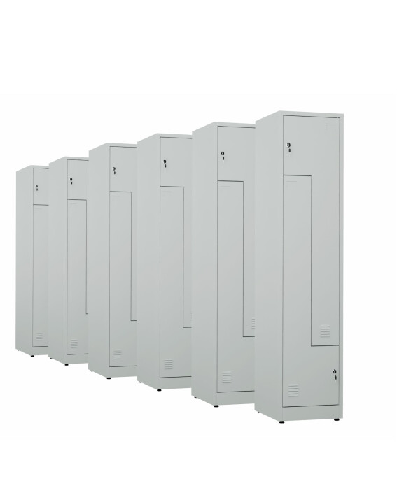 6x Ubraniowa szafa metalowa typu L, 1800x400x500 mm, szara - TechViking