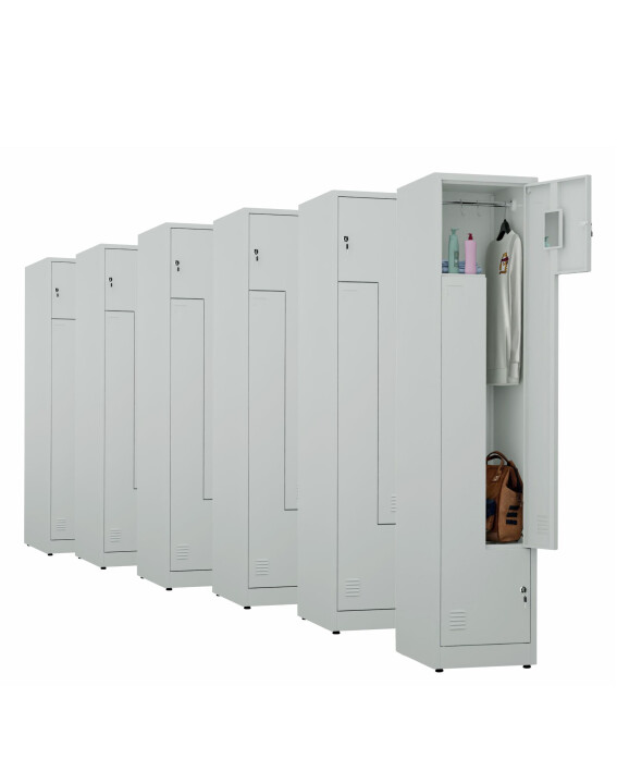 6x Ubraniowa szafa metalowa typu L, 1800x400x500 mm, szara - TechViking