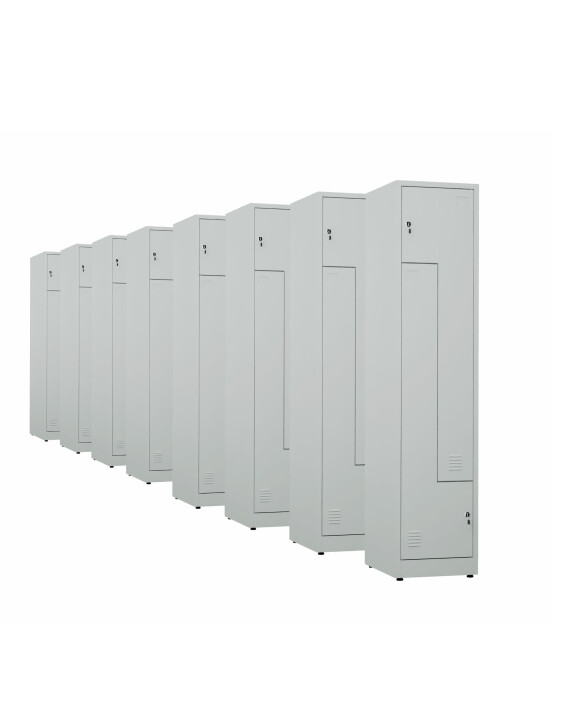 8x Ubraniowa szafa metalowa typu L, 1800x400x500 mm, szara - TechViking