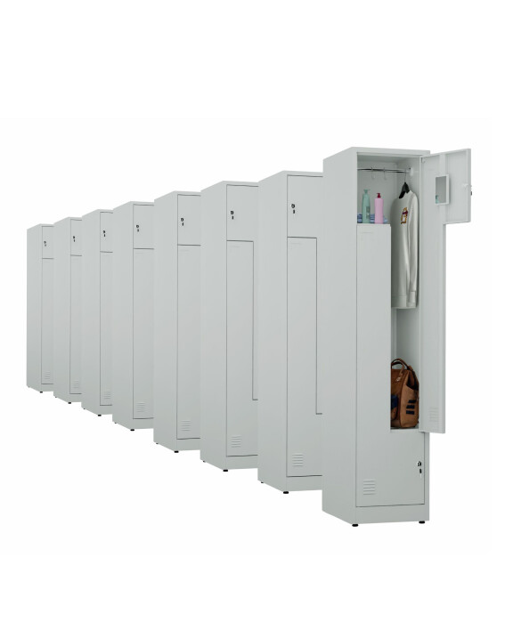 8x Ubraniowa szafa metalowa typu L, 1800x400x500 mm, szara - TechViking