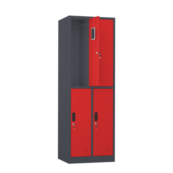2x Szafa skrytkowa ubraniowa 4-drzwiowa, 1800x600x500 mm, grafitowo-czerwona - TechViking #3
