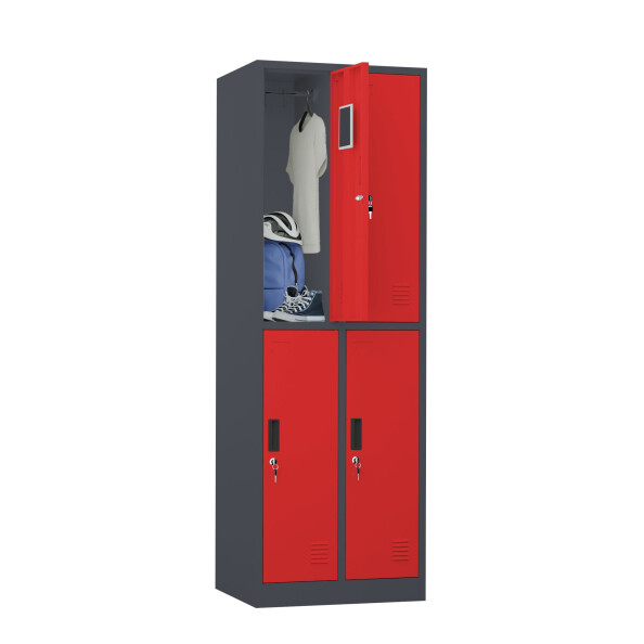 2x Szafa skrytkowa ubraniowa 4-drzwiowa, 1800x600x500 mm, grafitowo-czerwona - TechViking #4