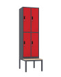Szafa skrytkowa ubraniowa 4-drzwiowa z ławką, 1800x600x500 mm, grafitowo-czerwona - TechViking