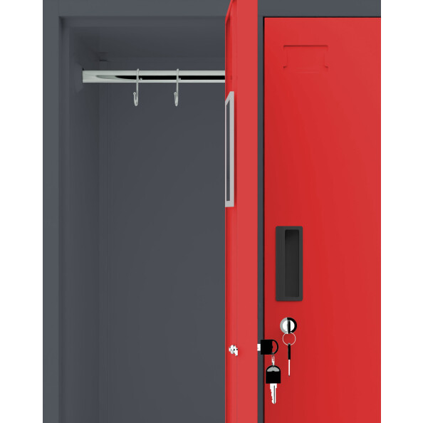 Szafa skrytkowa ubraniowa 4-drzwiowa z ławką, 1800x600x500 mm, grafitowo-czerwona - TechViking #3