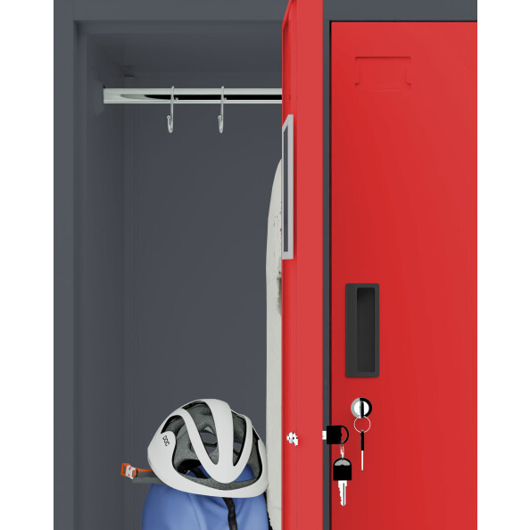 Szafa skrytkowa ubraniowa 4-drzwiowa z ławką, 1800x600x500 mm, grafitowo-czerwona - TechViking #5
