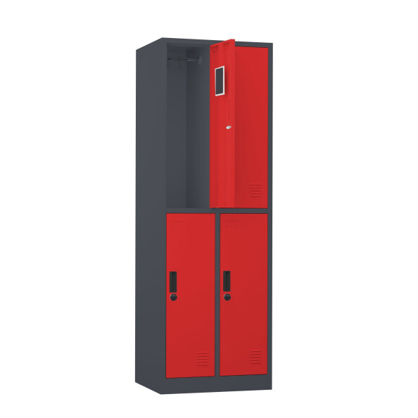Szafa skrytkowa ubraniowa 4-drzwiowa, zamek elektroniczny, 1800x600x500 mm, grafitowo-czerwona - TechViking #3