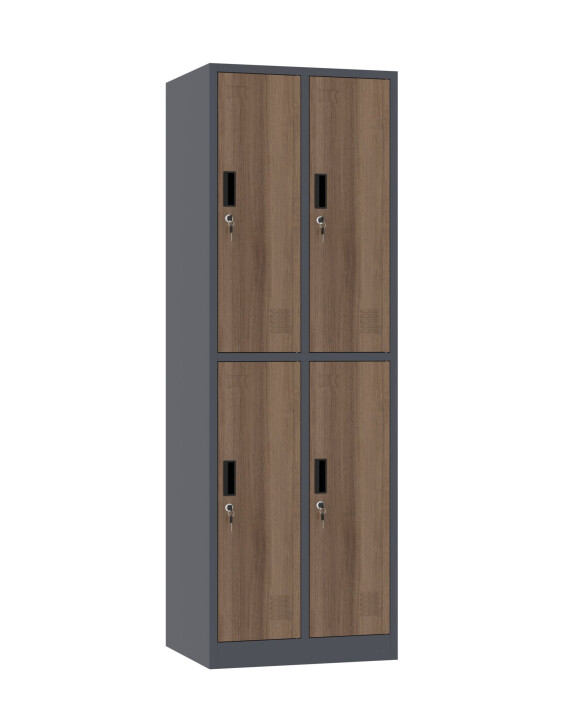 Szafa skrytkowa ubraniowa 4-drzwiowa, 1800x600x500 mm, NATURAL: grafitowa/orzech - TechViking