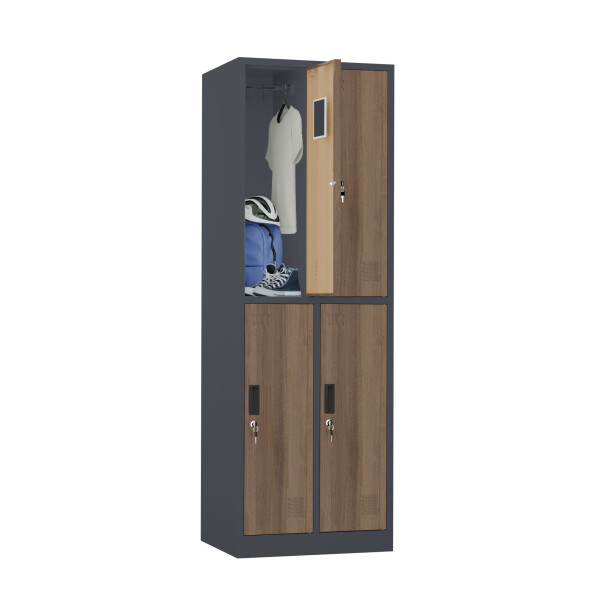 2x Szafa skrytkowa ubraniowa 4-drzwiowa, 1800x600x500 mm, NATURAL: grafitowa/orzech - TechViking #4