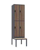 Szafa skrytkowa ubraniowa 4-drzwiowa z ławką, 1800x600x500 mm, NATURAL: grafitowa/orzech - TechViking