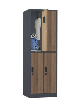 Szafa skrytkowa ubraniowa 4-drzwiowa, zamek elektroniczny, 1800x600x500 mm, NATURAL: grafitowa/orzech - TechViking