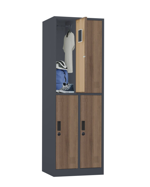 Szafa skrytkowa ubraniowa 4-drzwiowa, zamek elektroniczny, 1800x600x500 mm, NATURAL: grafitowa/orzech - TechViking
