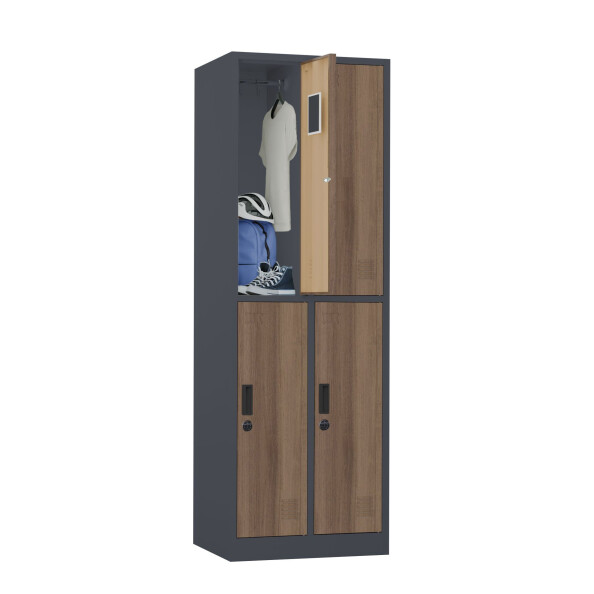 Szafa skrytkowa ubraniowa 4-drzwiowa, zamek elektroniczny, 1800x600x500 mm, NATURAL: grafitowa/orzech - TechViking #4