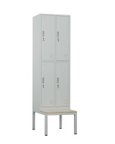 Szafa skrytkowa ubraniowa 4-drzwiowa z ławką, 1800x600x500 mm, szara - TechViking