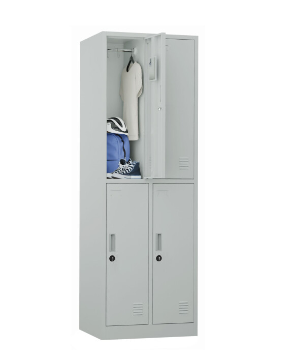 Szafa skrytkowa ubraniowa 4-drzwiowa, zamek szyfrowy, 1800x600x500 mm, szara - TechViking