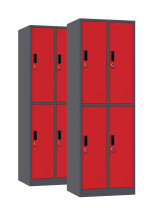 2x Szafa skrytkowa ubraniowa 4-drzwiowa, 1800x600x500 mm, grafitowo-czerwona - TechViking