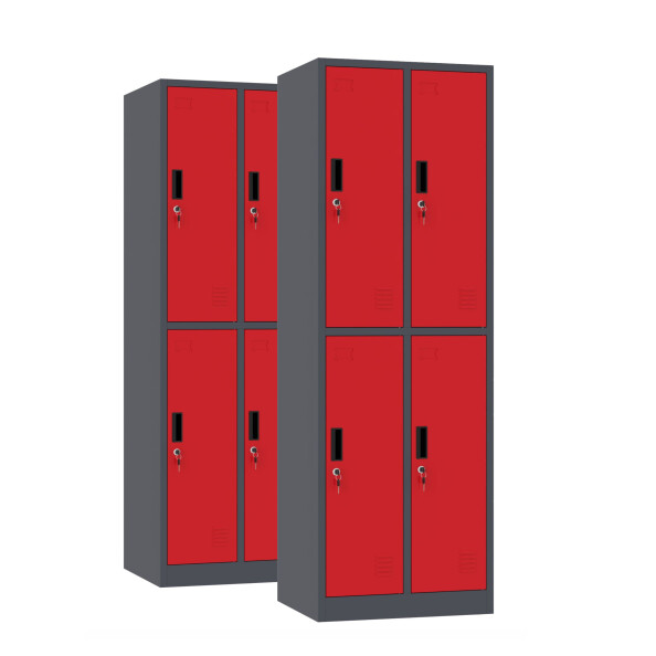 2x Szafa skrytkowa ubraniowa 4-drzwiowa, 1800x600x500 mm, grafitowo-czerwona - TechViking #1