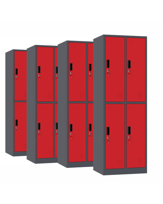 4x Szafa skrytkowa ubraniowa 4-drzwiowa, 1800x600x500 mm, grafitowo-czerwona - TechViking